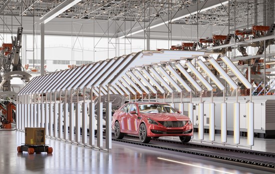 Luxury car in light tunnel